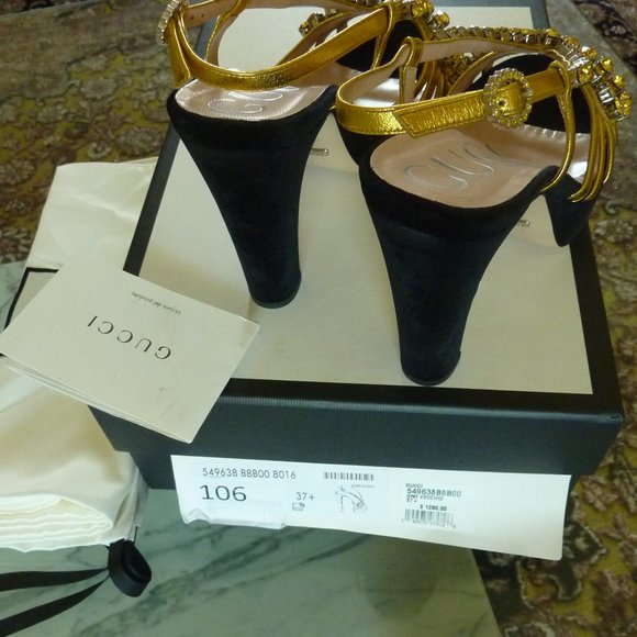GUCCI "Zephyra" Velvet & Leather Sandals 7.5 37.5 - NEW in Box - Picture 6 of 8